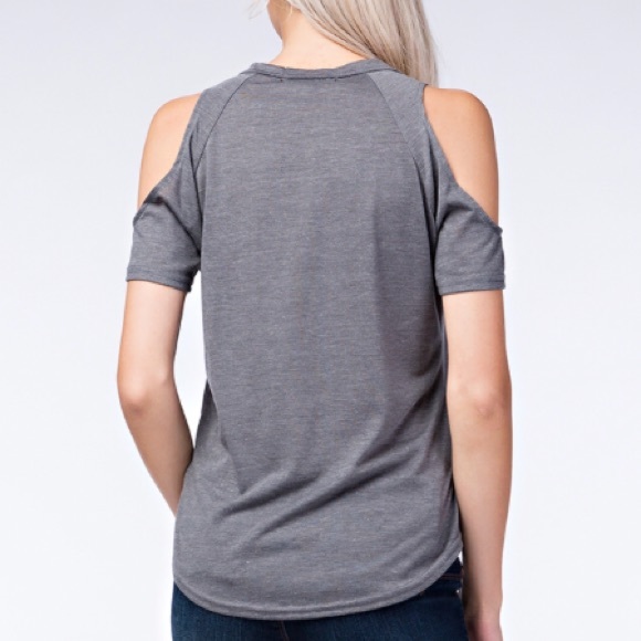 ❤️Only 2 Left❤️Charcoal Lace Up Cold Shoulder Top - Picture 4 of 4